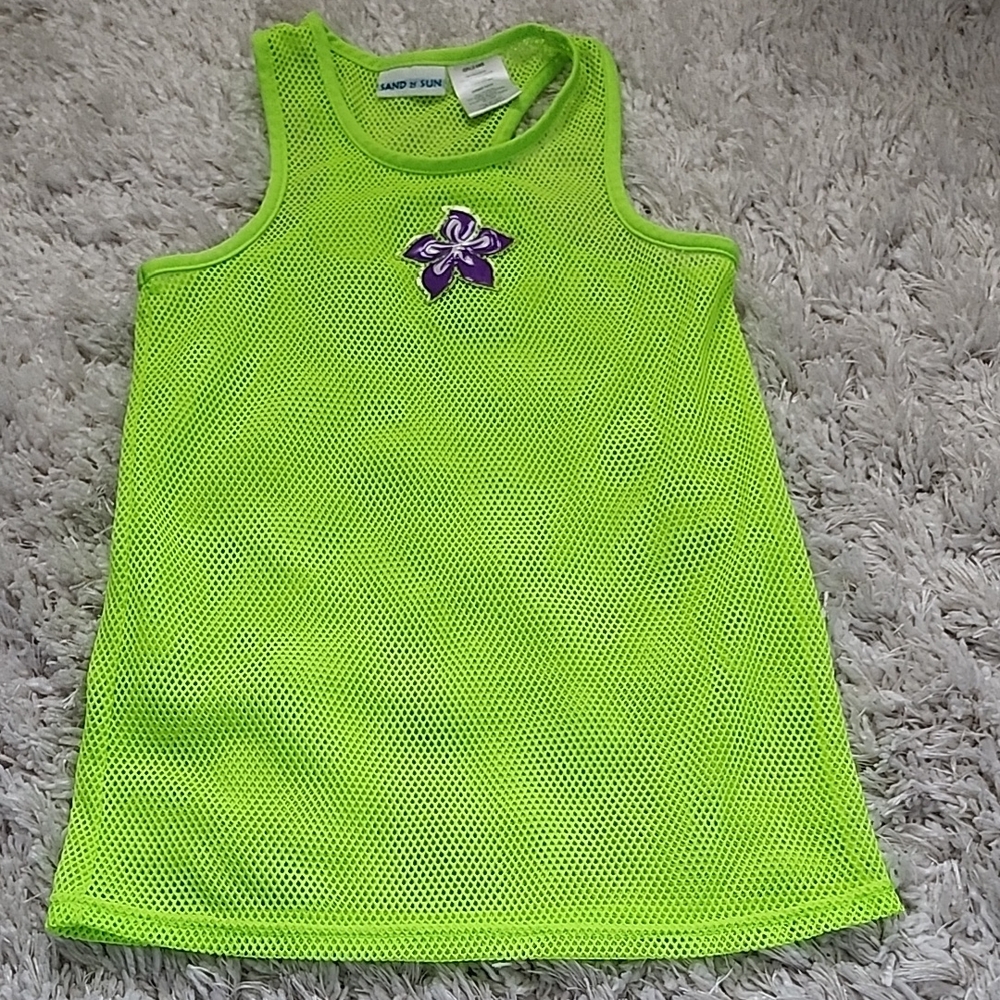Sand N Sun Girls' Mesh Swimsuit Cover-Up in a neon green,  6/6x
